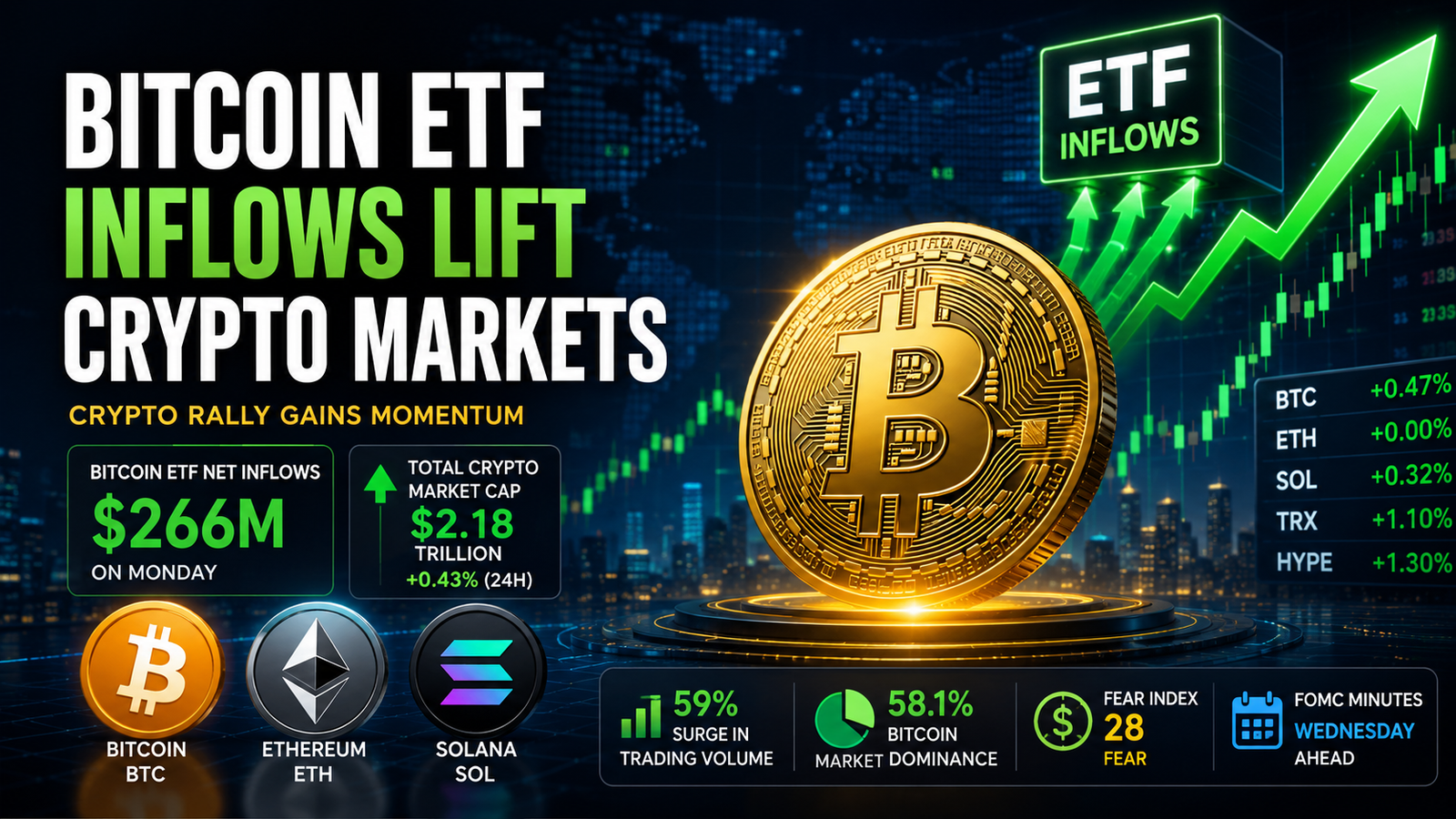 Crypto Markets Rise as Bitcoin ETF Inflows Boost Confidence